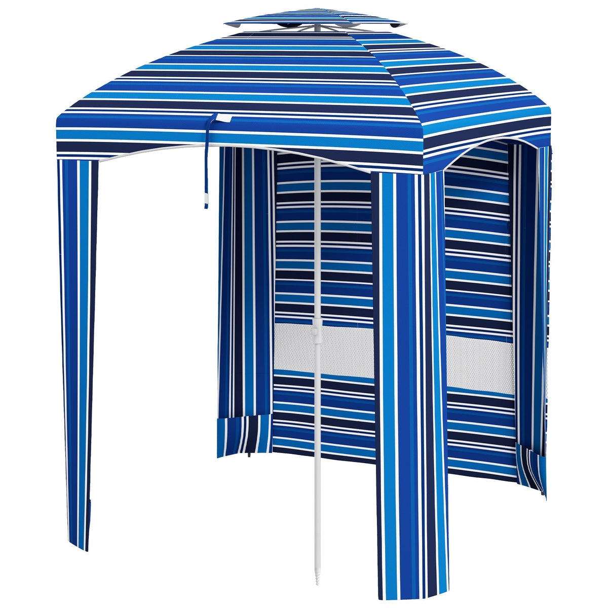 5.8' x 5.8' Cabana Umbrella with Walls & Vents, Blue Stripe
