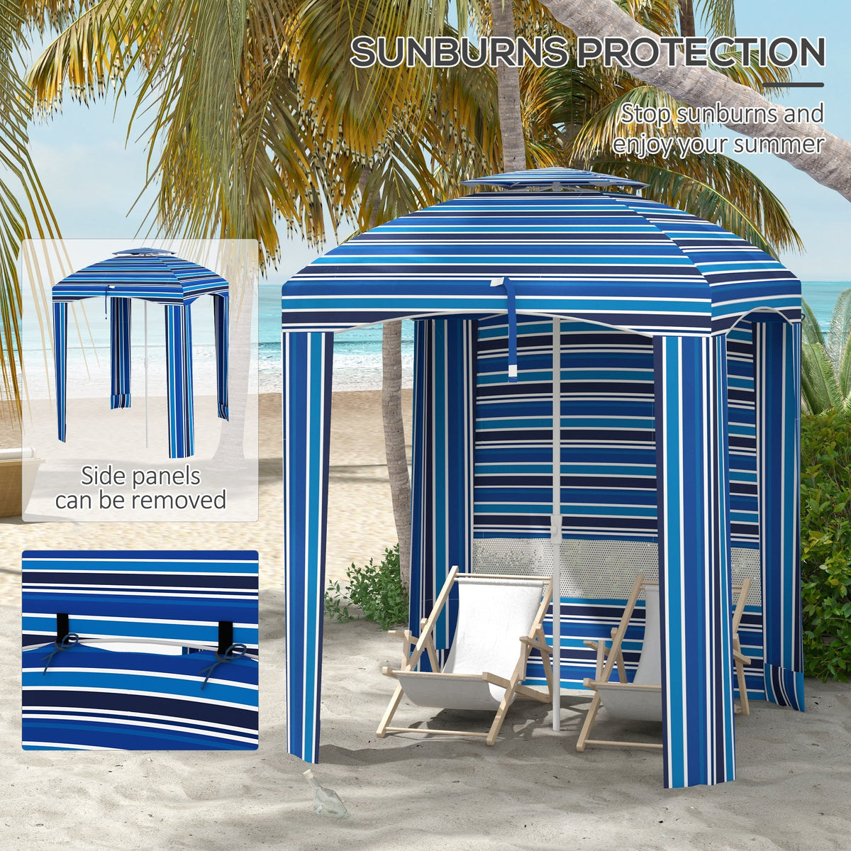 5.8' x 5.8' Cabana Umbrella with Walls & Vents, Blue Stripe