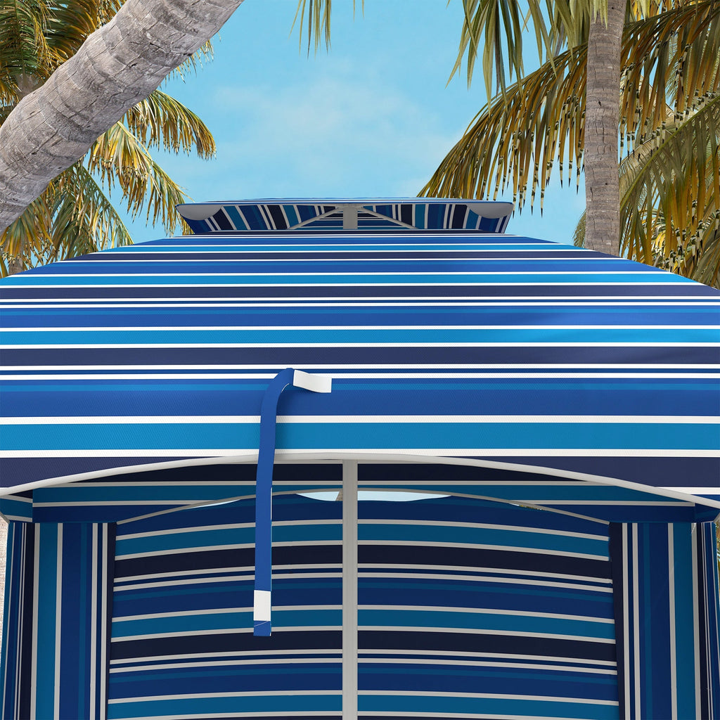 5.8' x 5.8' Cabana Umbrella with Walls & Vents, Blue Stripe
