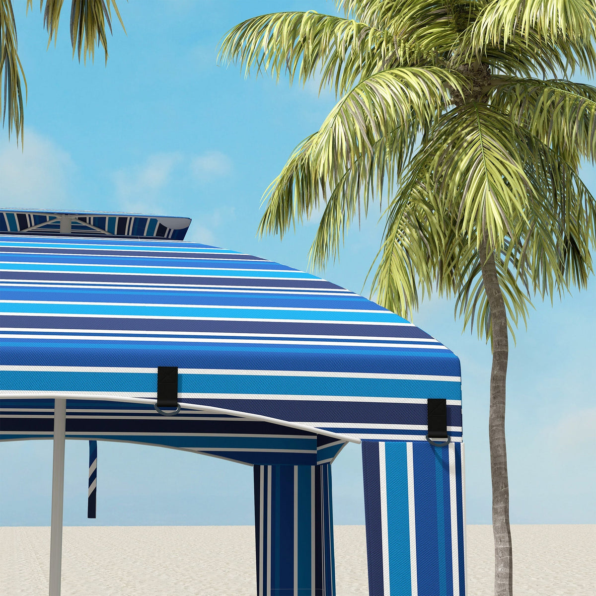 5.8' x 5.8' Cabana Umbrella with Walls & Vents, Blue Stripe