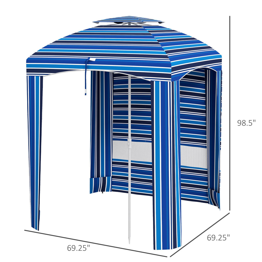 5.8' x 5.8' Cabana Umbrella with Walls & Vents, Blue Stripe