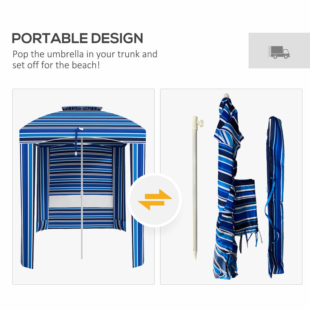5.8' x 5.8' Cabana Umbrella with Walls & Vents, Blue Stripe