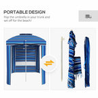 5.8' x 5.8' Cabana Umbrella with Walls & Vents, Blue Stripe