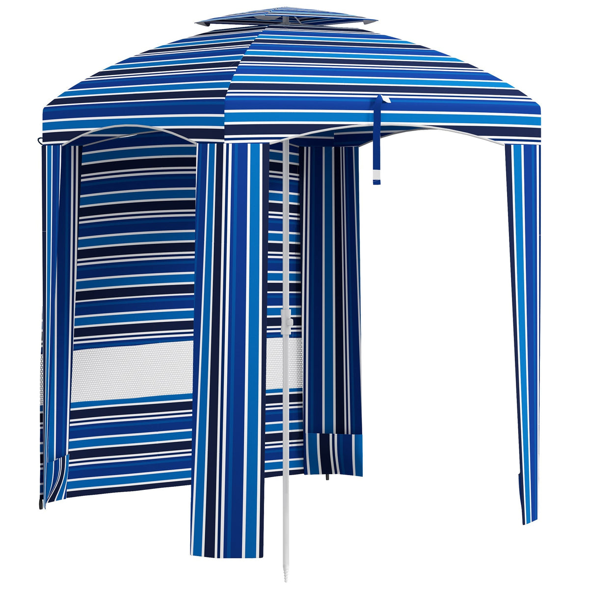 5.8' x 5.8' Cabana Umbrella with Walls & Vents, Blue Stripe