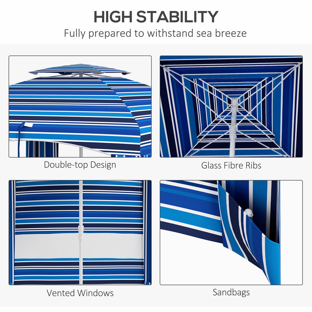5.8' x 5.8' Cabana Umbrella with Walls & Vents, Blue Stripe