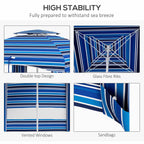 5.8' x 5.8' Cabana Umbrella with Walls & Vents, Blue Stripe