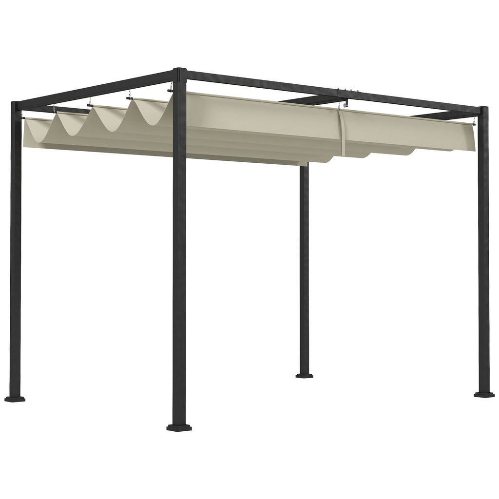 10' x 7' Retractable Pergola Canopy, Outdoor Sun Shade, Cream White
