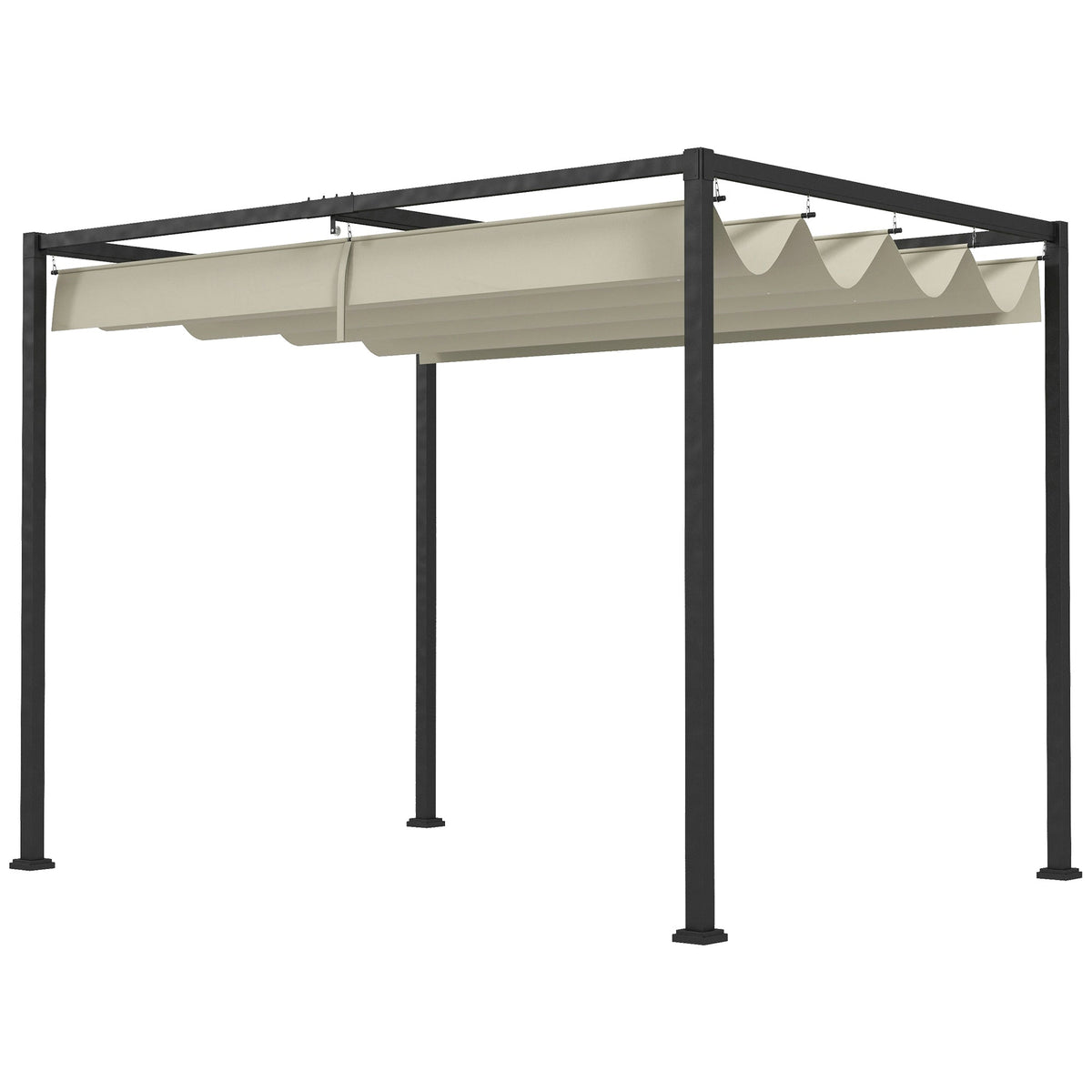 10' x 7' Retractable Pergola Canopy, Outdoor Sun Shade, Cream White
