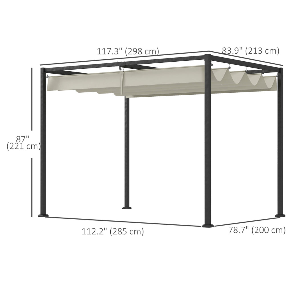 10' x 7' Retractable Pergola Canopy, Outdoor Sun Shade, Cream White