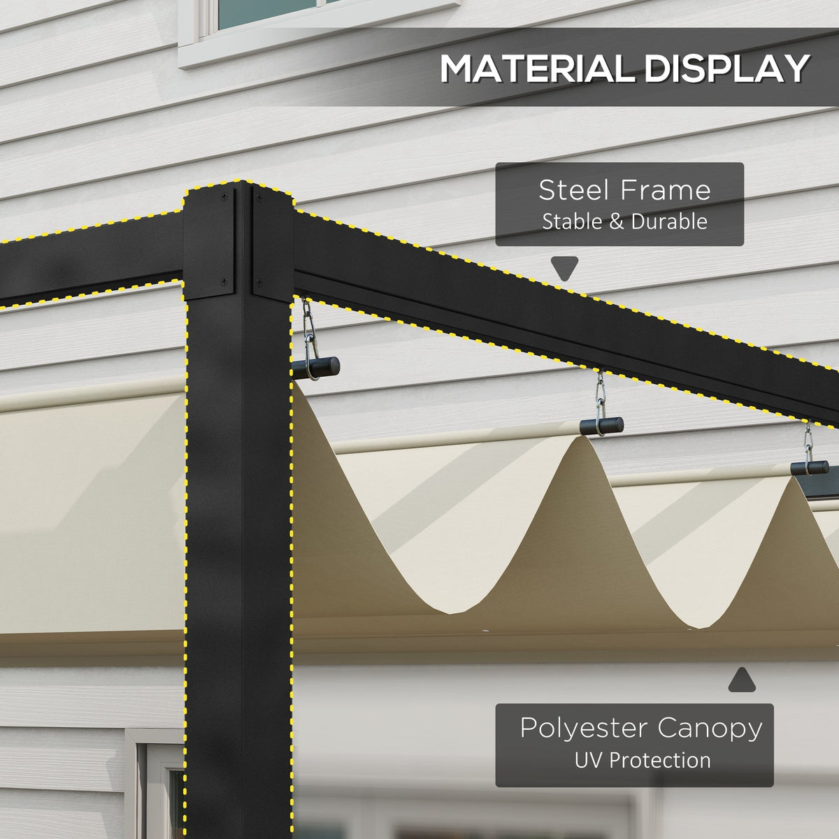 10' x 7' Retractable Pergola Canopy, Outdoor Sun Shade, Cream White