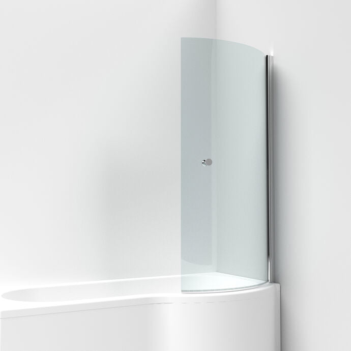 Drift 6mm Glass Curved P-Shaped Bath Screen with Knob Handle - 1433mm x 715mm - Chrome