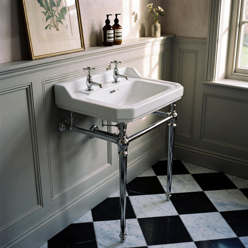 Richmond Rectangular Basin With Washstand - White