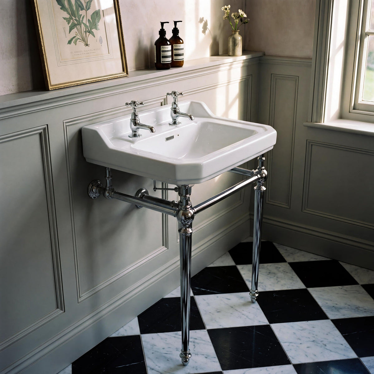 Richmond Rectangular Basin With Washstand - White