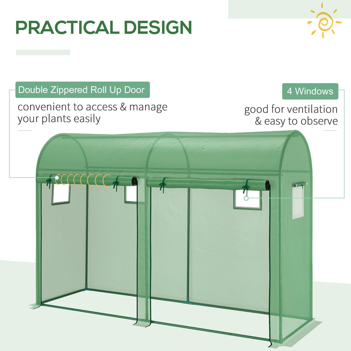 9.8' x 3.3' x 6.6' Steel Frame Greenhouse with PE Cover & Windows, Green