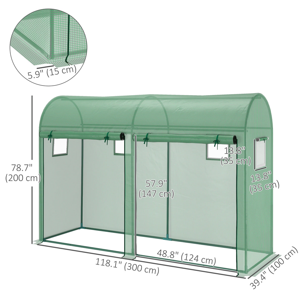 9.8' x 3.3' x 6.6' Steel Frame Greenhouse with PE Cover & Windows, Green