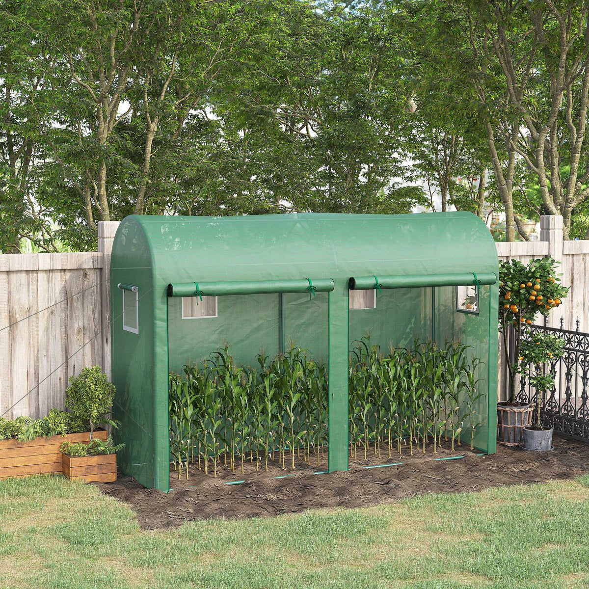 9.8' x 3.3' x 6.6' Steel Frame Greenhouse with PE Cover & Windows, Green