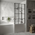 Willow Square 6mm Glass Framed Bath Screen with Fixed Return Panel - 1430mm x 795mm - Matt Black