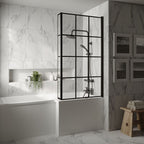 Willow Square 6mm Glass Framed Bath Screen with Fixed Return Panel - 1430mm x 795mm - Matt Black