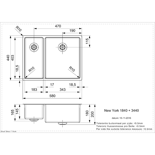 New York Integrated Stainless Steel Kitchen Sink - All Sizes