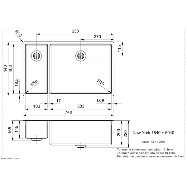 New York Integrated Stainless Steel Kitchen Sink - All Sizes