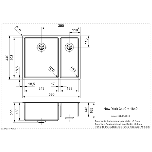 New York Integrated Stainless Steel Kitchen Sink - All Sizes