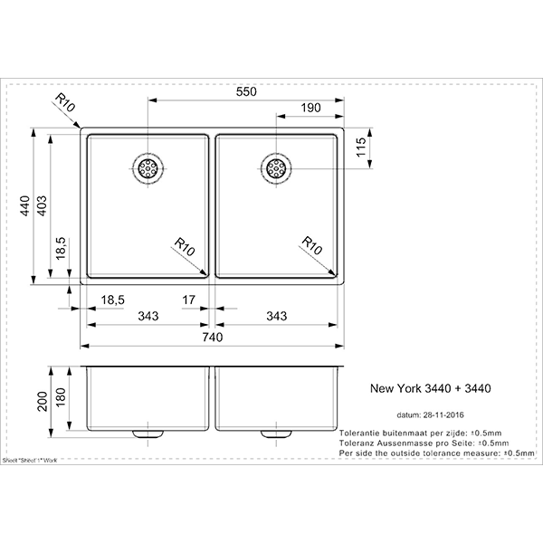 New York Integrated Stainless Steel Kitchen Sink - All Sizes