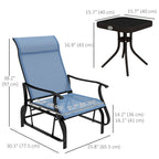 3 Piece Gliding Rocking Chair w/ Mesh Seat & Bistro Tea Table w/ Glass Top, Light Blue