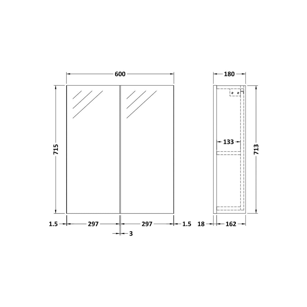 Onyx 2 Door Non Illuminated Mirror Cabinet - 715mm x 600mm