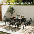 Garden Table for 6 Person, Rectangle Outdoor Table with Easy Clean Slat Top, Rust Resistant Steel Frame, for Deck, Balcony, 150 x 80 x 74 cm, Black