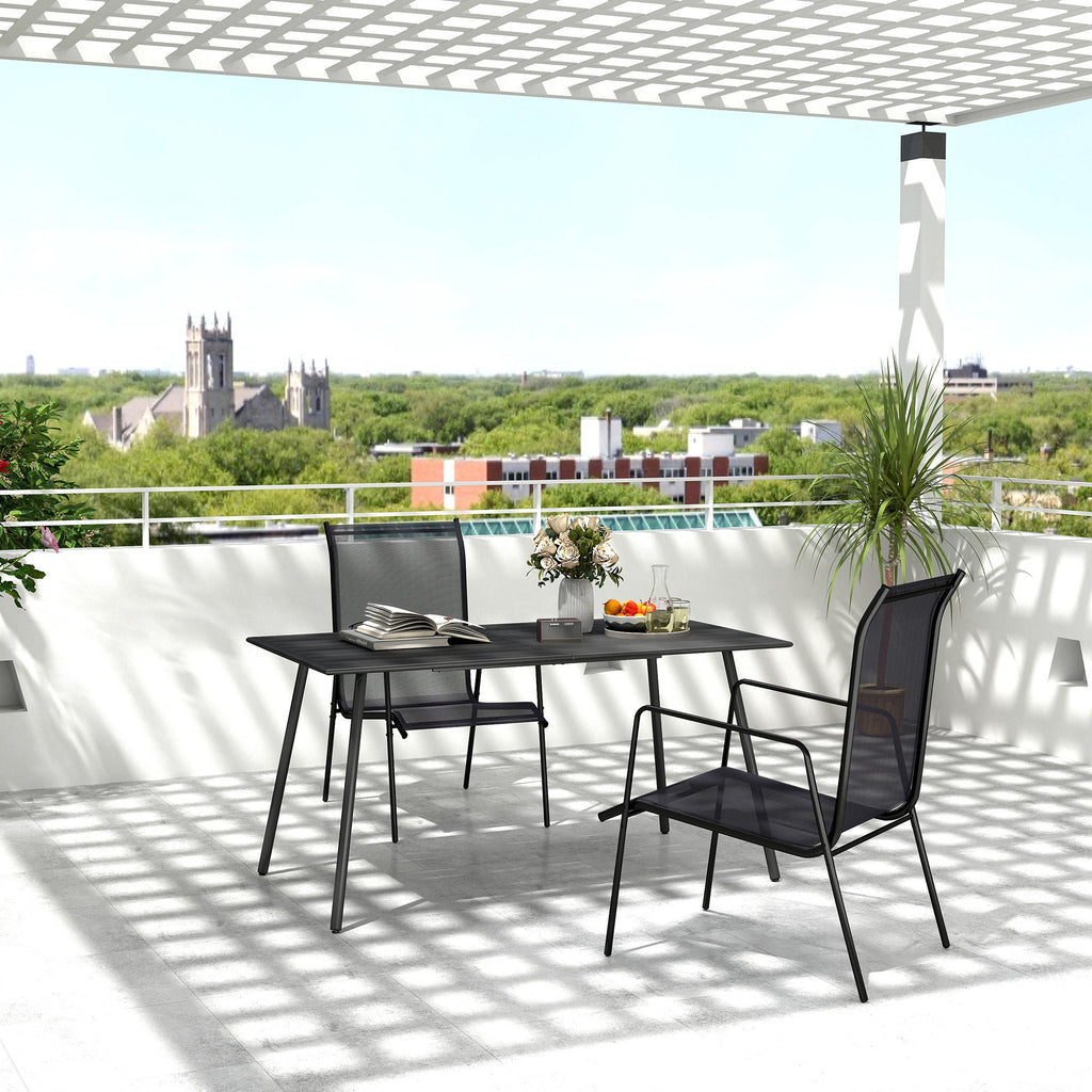 Garden Table for 6 Person, Rectangle Outdoor Table with Easy Clean Slat Top, Rust Resistant Steel Frame, for Deck, Balcony, 150 x 80 x 74 cm, Black