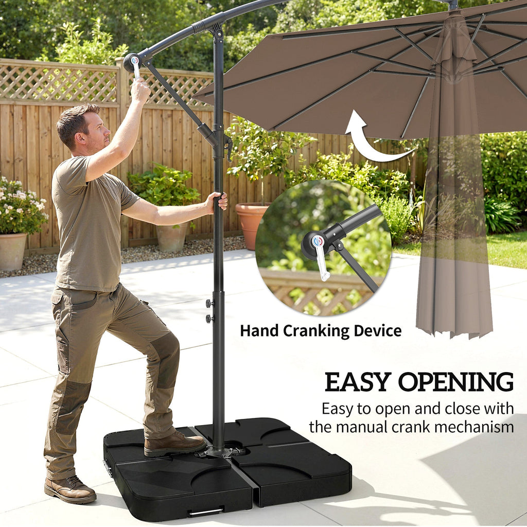 3 m Cantilever Parasol with Weights, Cover & Cross Base, Coffee