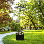 74.5" 3-Head Solar Street Light Post with Planter, Auto-On, 6Hr, Black