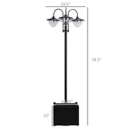74.5" 3-Head Solar Street Light Post with Planter, Auto-On, 6Hr, Black