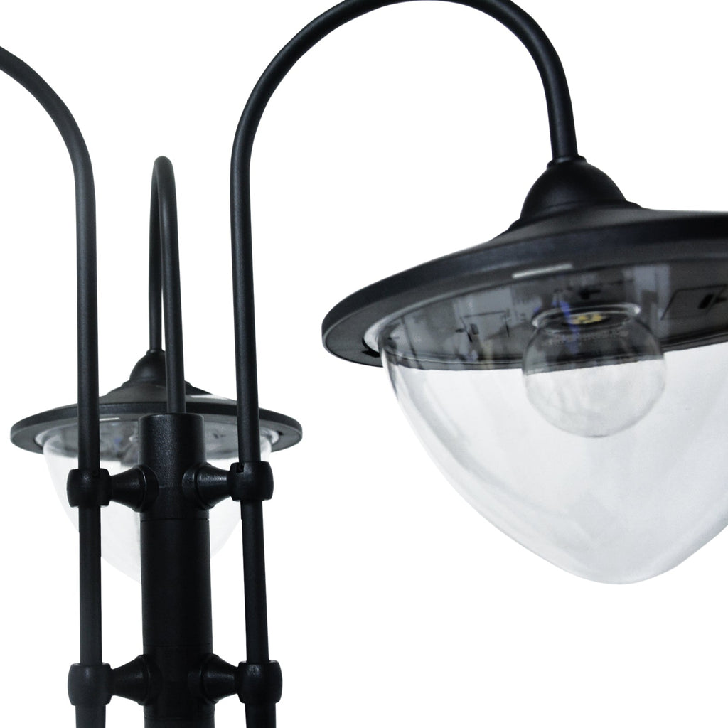 74.5" 3-Head Solar Street Light Post with Planter, Auto-On, 6Hr, Black