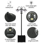74.5" 3-Head Solar Street Light Post with Planter, Auto-On, 6Hr, Black