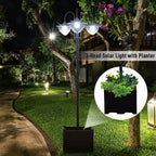 74.5" 3-Head Solar Street Light Post with Planter, Auto-On, 6Hr, Black