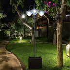 74.5" 3-Head Solar Street Light Post with Planter, Auto-On, 6Hr, Black