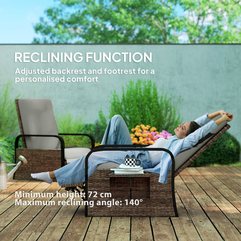 Reclining Outdoor Wicker Lounge Chair w/ Cushion, Adjustable Backrest & Footrest, Light Grey