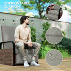 Reclining Outdoor Wicker Lounge Chair w/ Cushion, Adjustable Backrest & Footrest, Light Grey