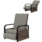 Reclining Outdoor Wicker Lounge Chair w/ Cushion, Adjustable Backrest & Footrest, Light Grey