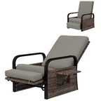 Reclining Outdoor Wicker Lounge Chair w/ Cushion, Adjustable Backrest & Footrest, Light Grey