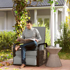 Reclining Outdoor Wicker Lounge Chair w/ Cushion, Adjustable Backrest & Footrest, Light Grey
