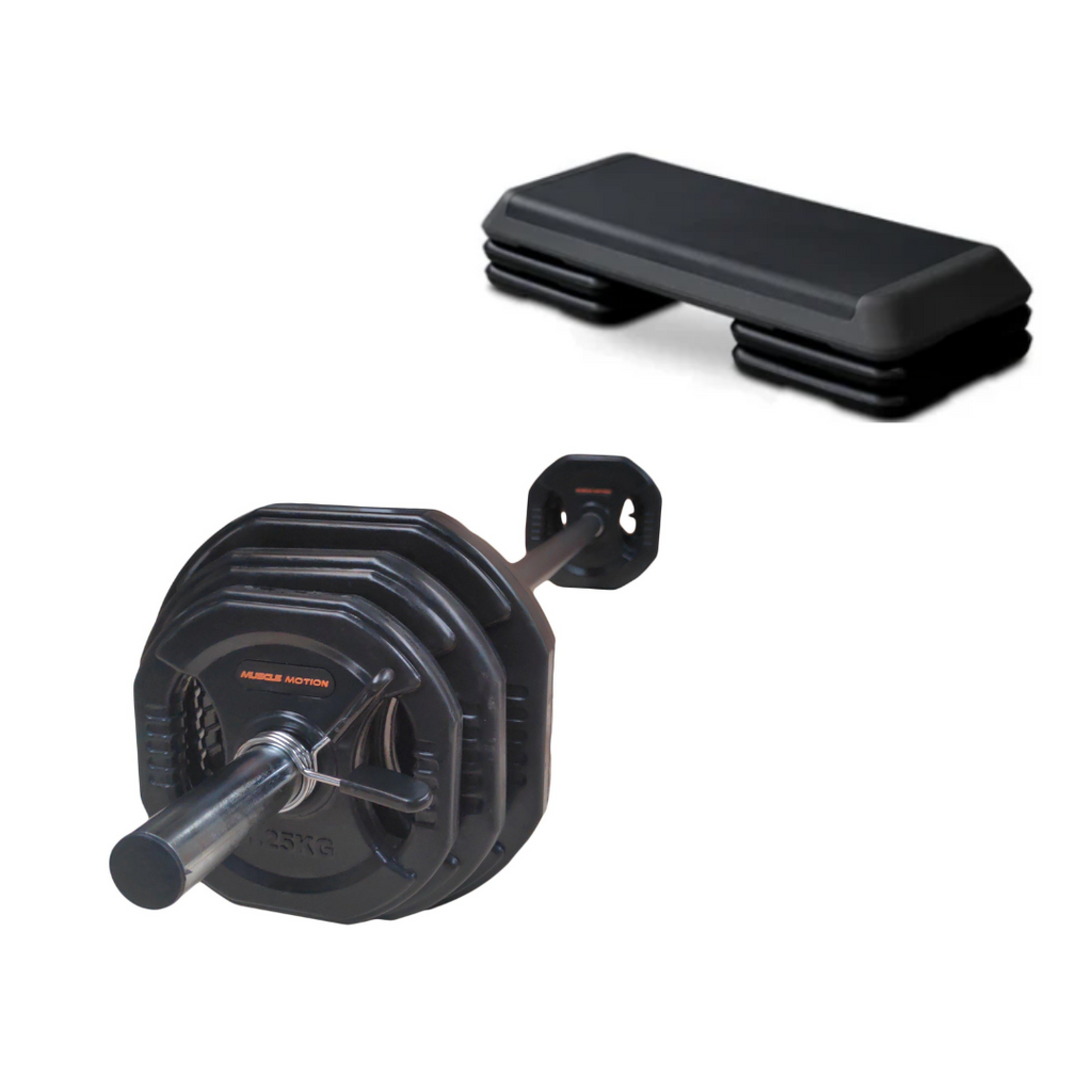 Muscle Motion 20kg Black Barbell Pump Set Plus Step