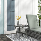 Rattan Coffee Table with Storage Shelf and Glass Top, Mixed Grey