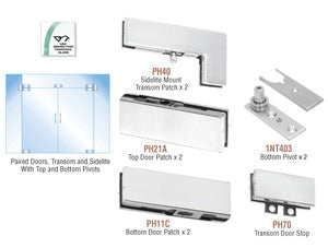 CRL European Patch Door Kit for Double Doors for Use with Fixed Transom and Two Sidelites - Without Lock