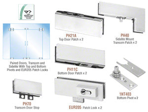 CRL European Patch Door Kit for Double Doors for Use with Fixed Transom and Two Sidelites - With Lock