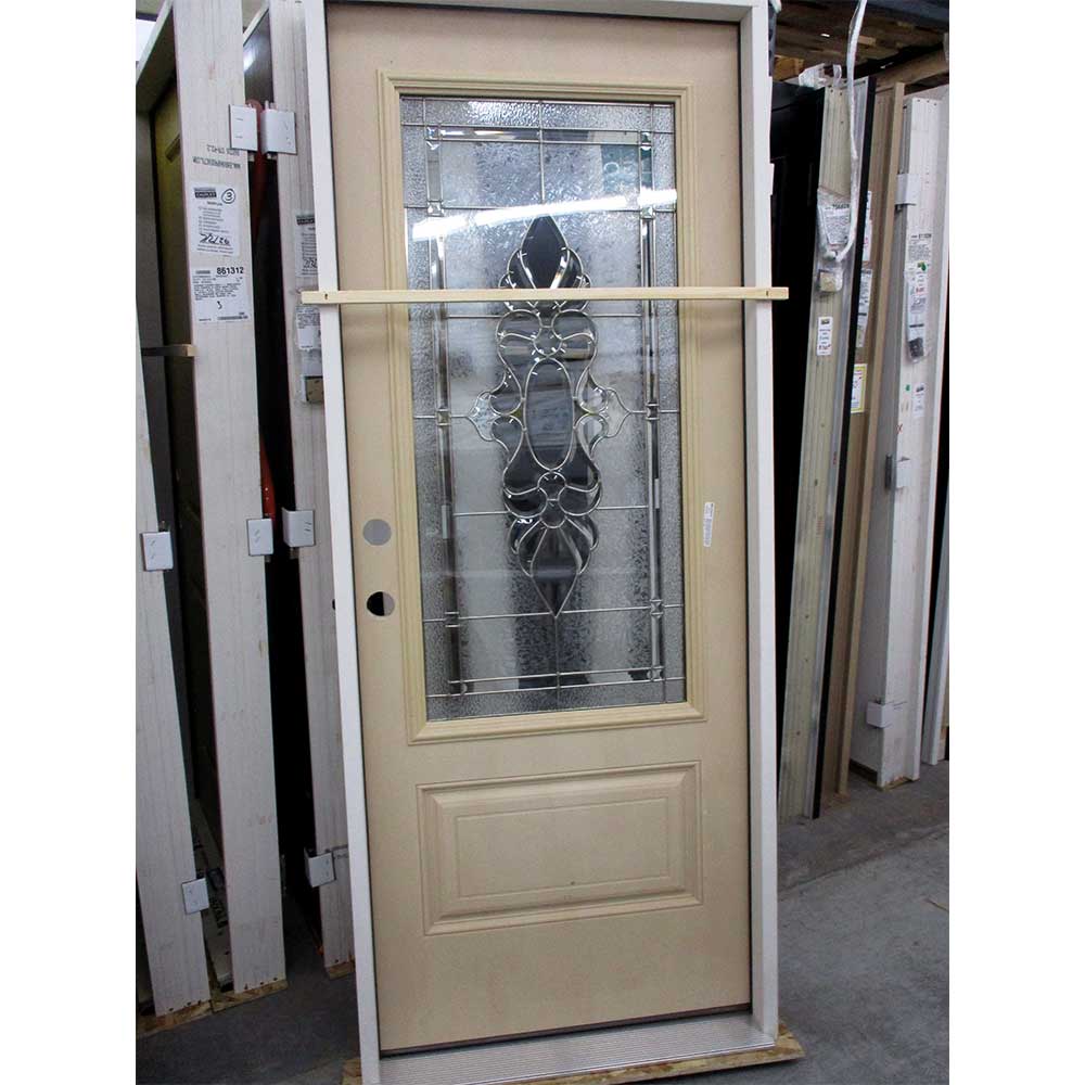 Surplus 3/4 Lite Fiberglass Textured Mahogany with Decorative Glass