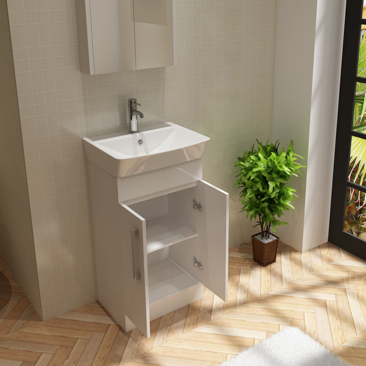 VeeBath Sphere Floorstanding Vanity Unit with Basin - Gloss White