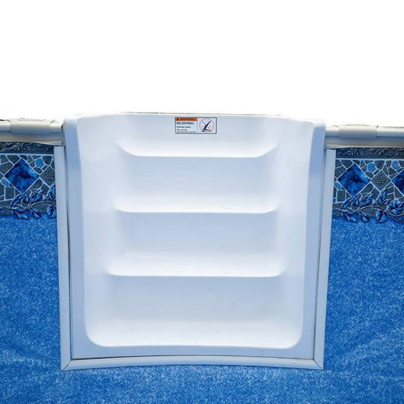 16' x 32' Oval 8" Premium Resin Frame Saltwater Friendly Semi Inground Silver Interlude Pool with In-Step & Package | 54"