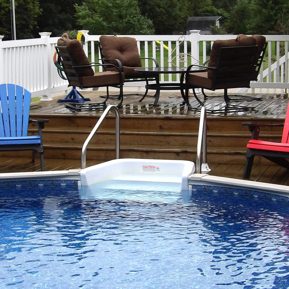 24' Round Silver Interlude 8" Premium Resin Frame Salt Friendly Semi In-Ground Pool with In-Step & Package | 52" or 54"